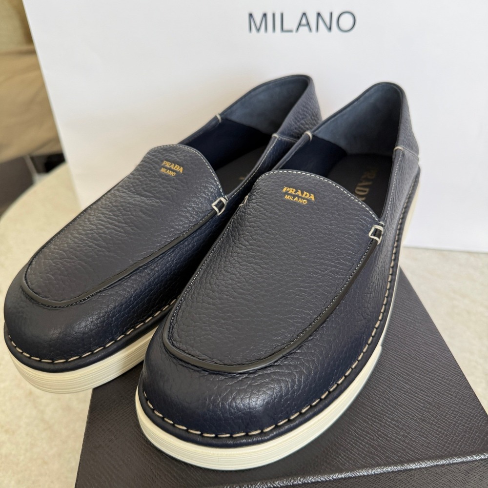 Prada Mens 2DF088 Baltico Blue Cervo Deerskin Leather Loafers UK 9 - Picture 5 of 16